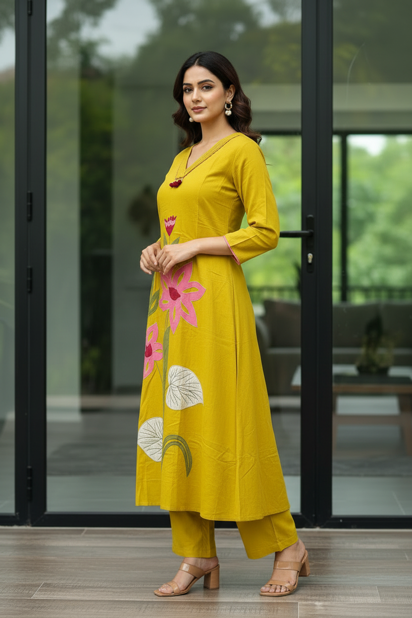 Mustard Aline Kurta Set