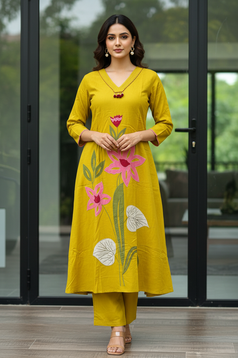 Mustard Aline Kurta Set