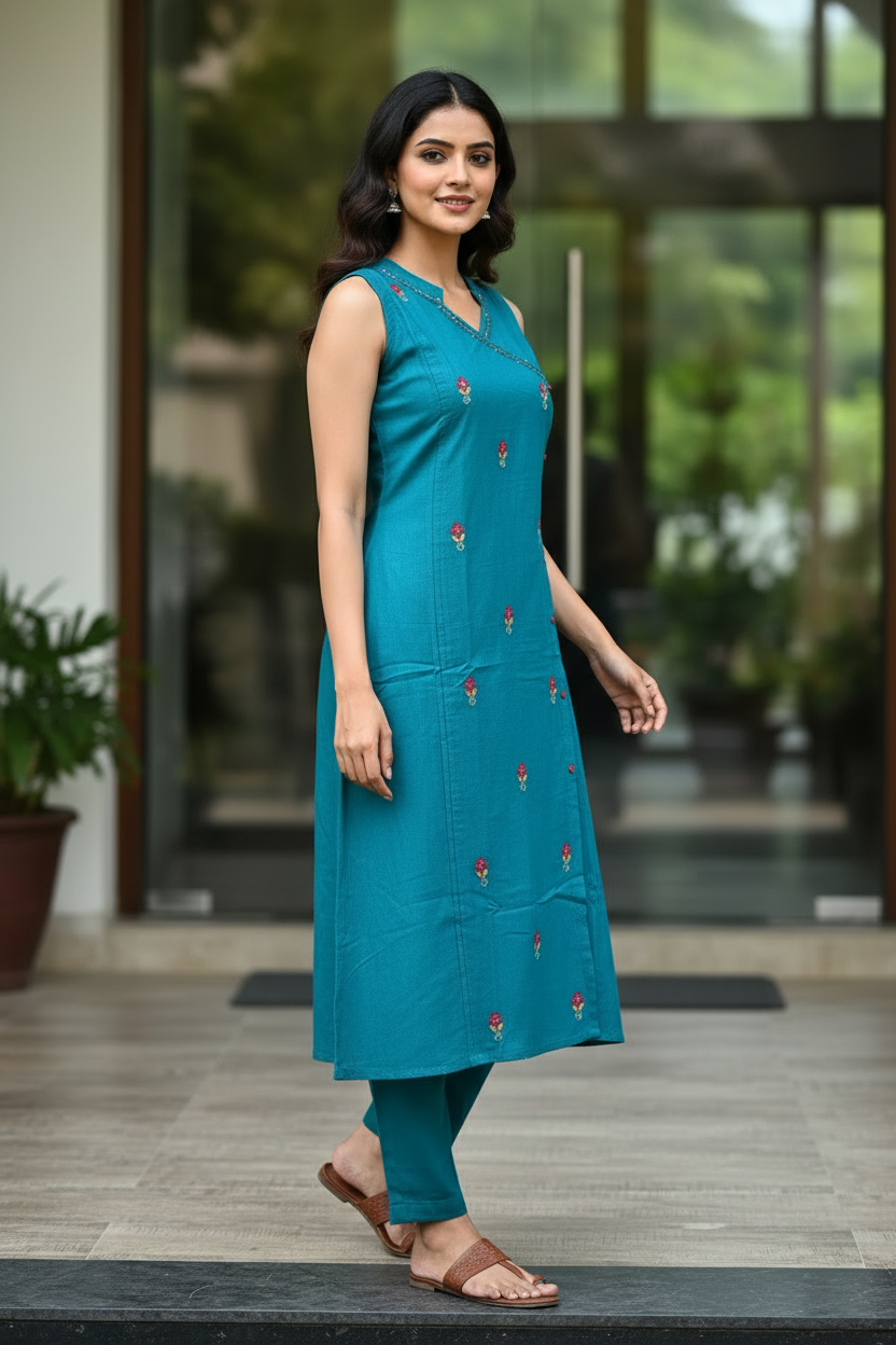 Teal Aline Kurta Set