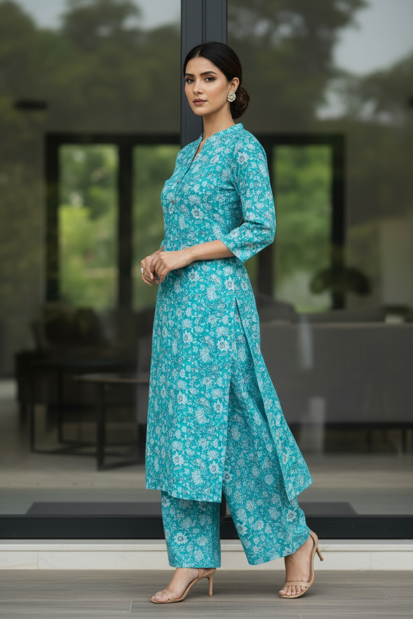 Aqua Floral Kurti