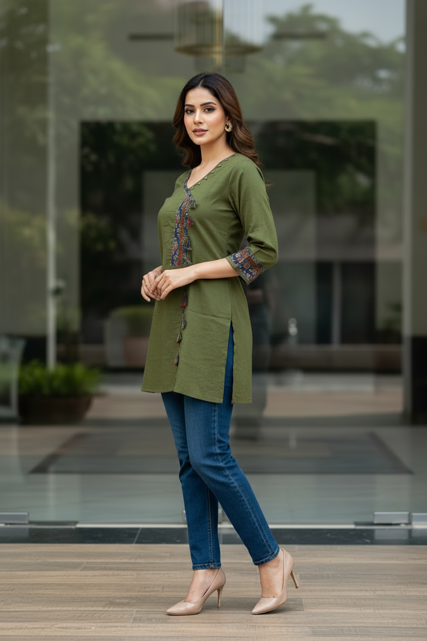 Olive Katha Short Kurta