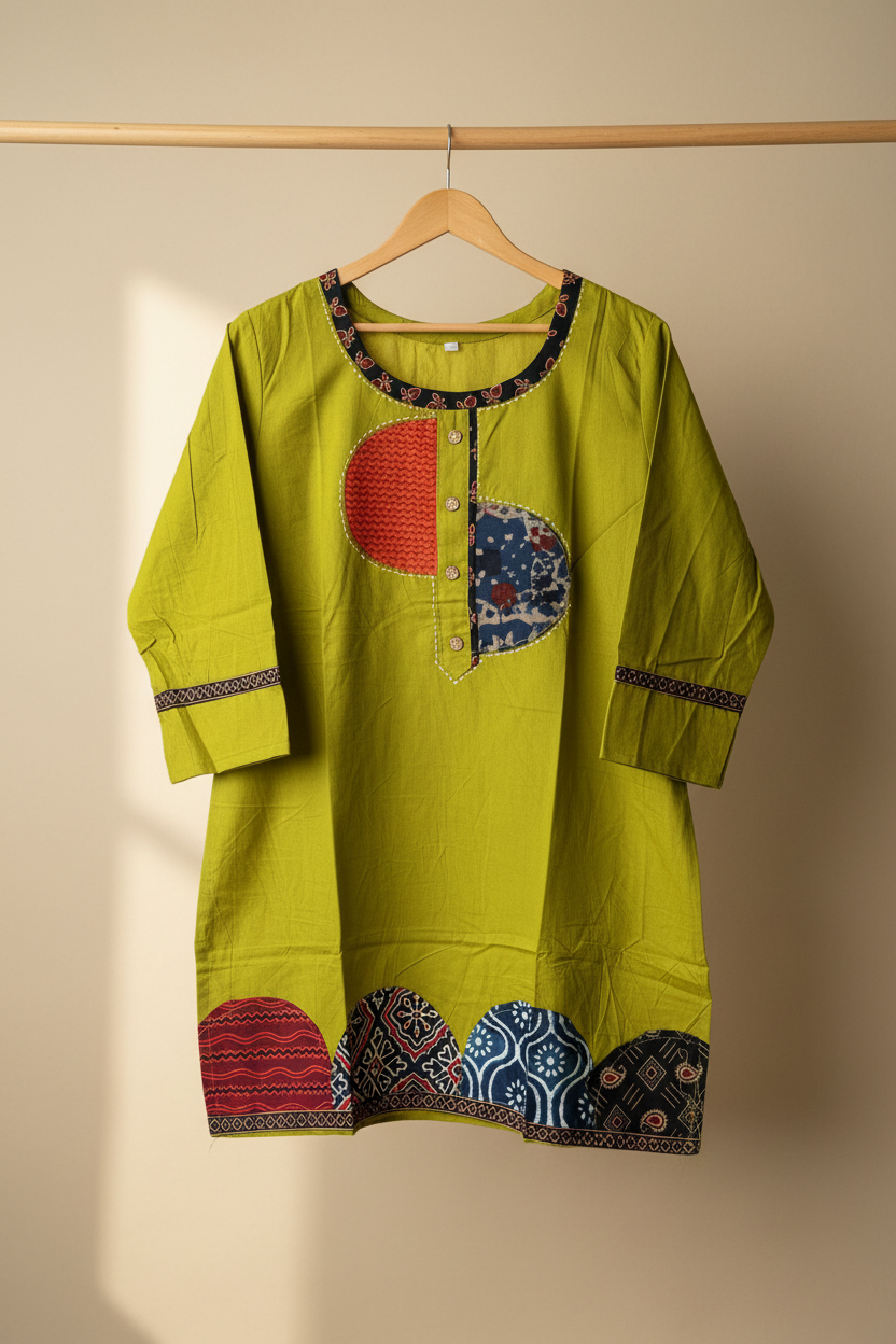 Lime Patch Short Kurta