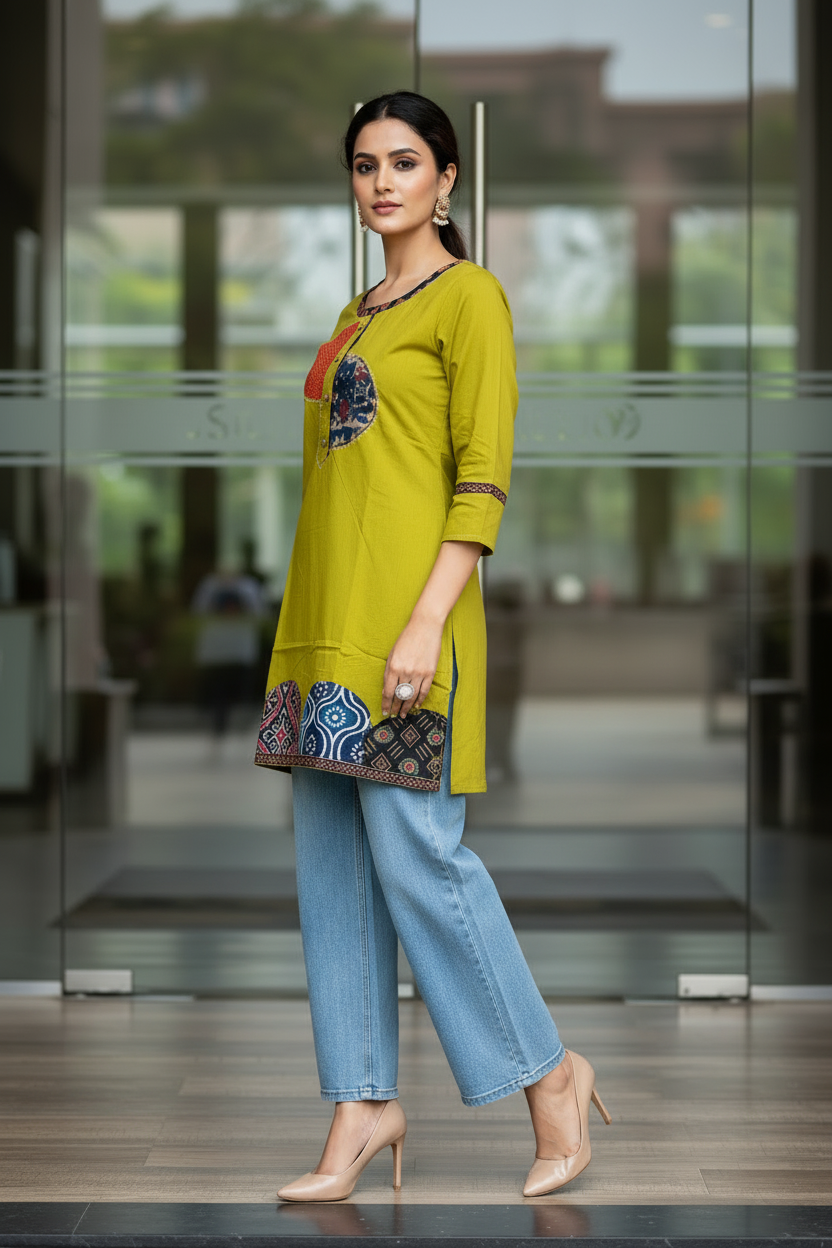 Lime Patch Short Kurta
