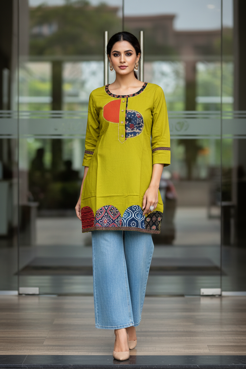 Lime Patch Short Kurta
