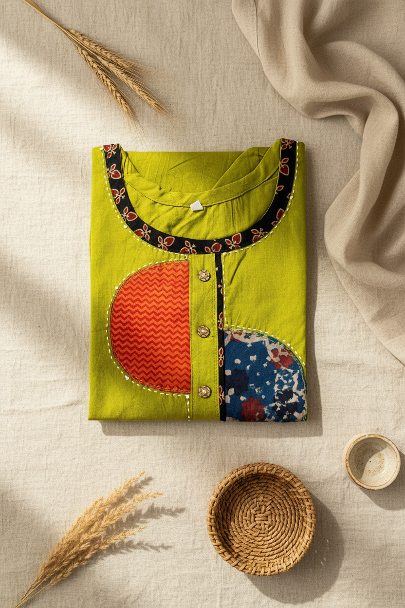 Lime Patch Short Kurta
