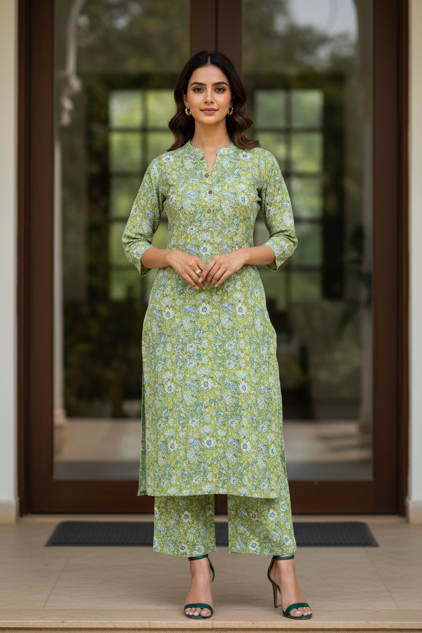 Lime Floral Kurta
