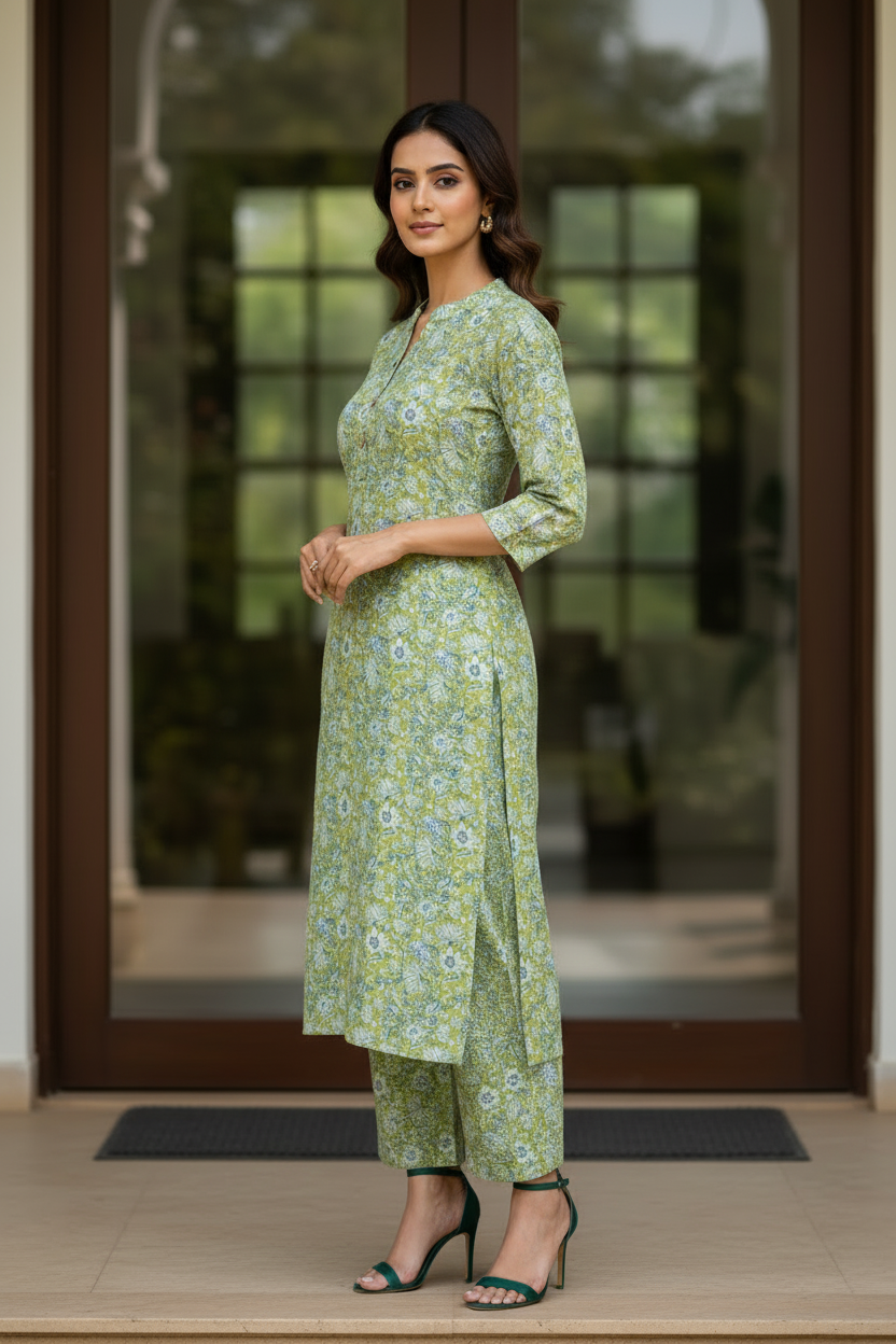 Lime Floral Kurta