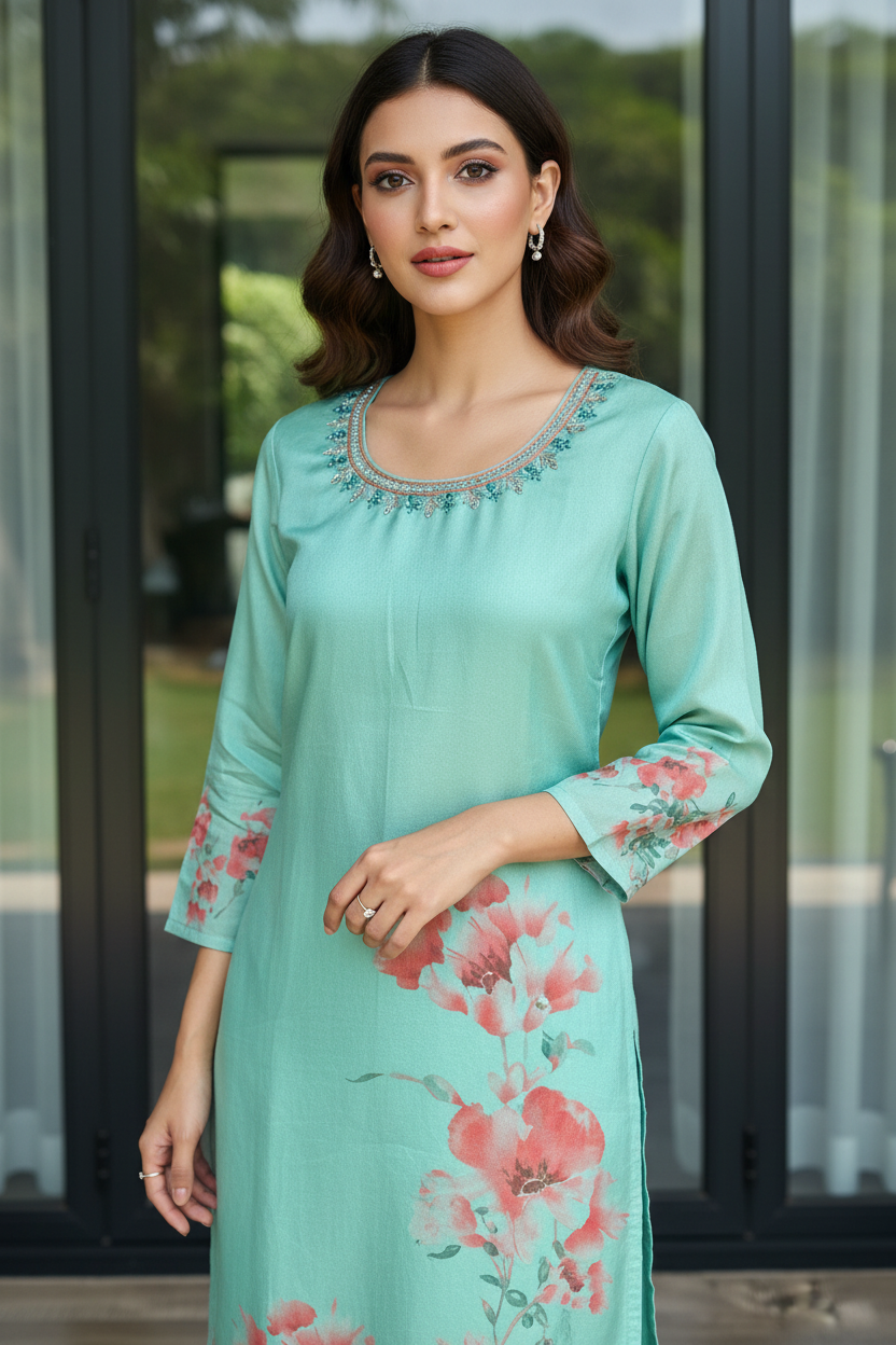 Mint Floral Kurta Set