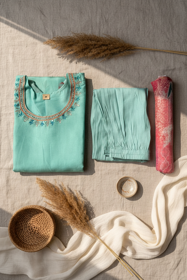 Mint Floral Kurta Set