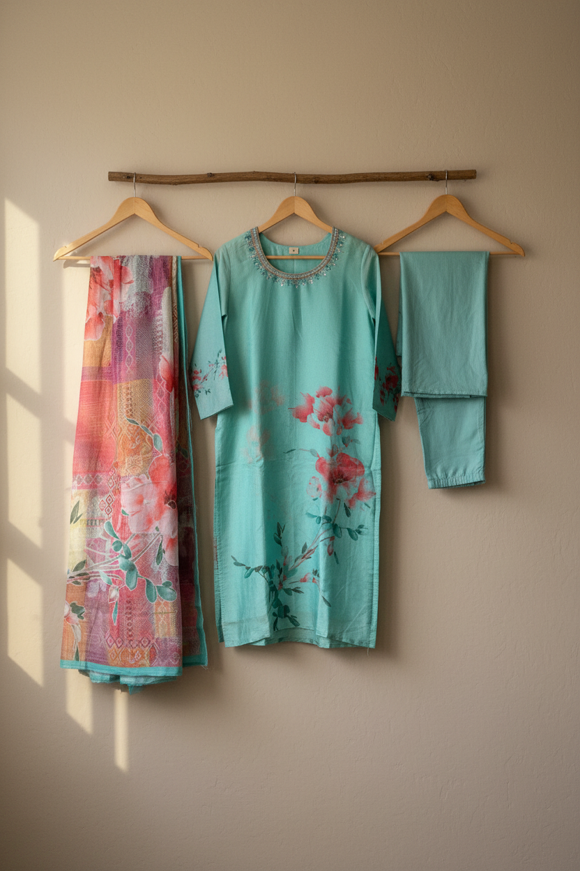 Mint Floral Kurta Set