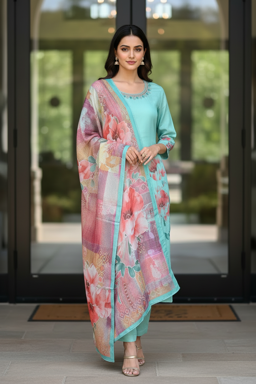 Mint Floral Kurta Set