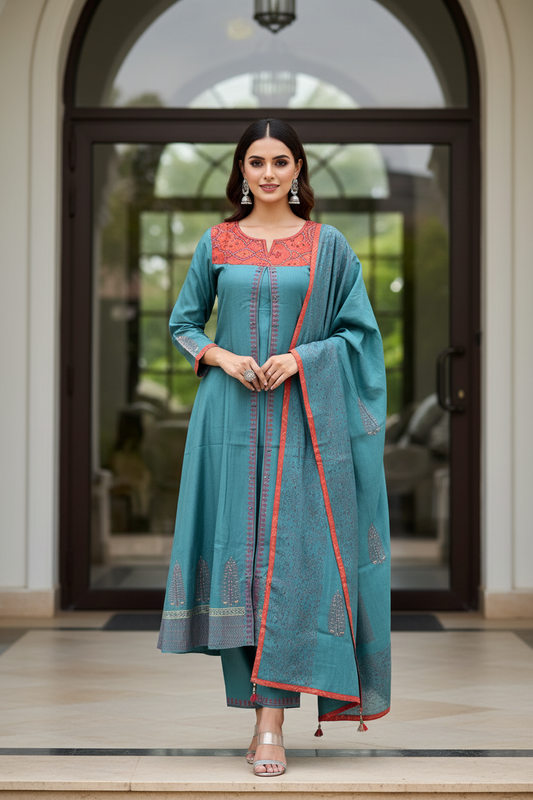 Bandhej Neck Kurta Set