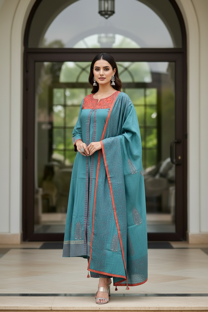 Bandhej Neck Kurta Set
