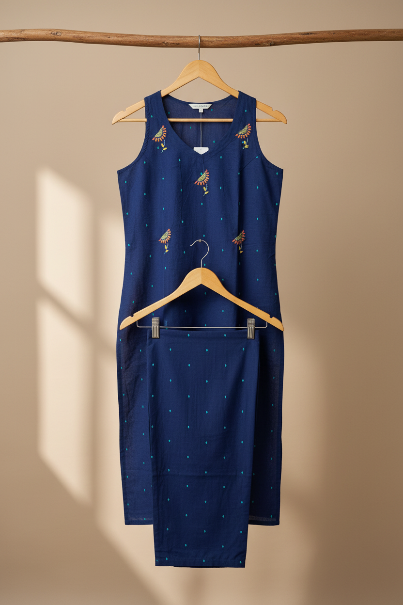 Navy Embroidered Sleeveless
