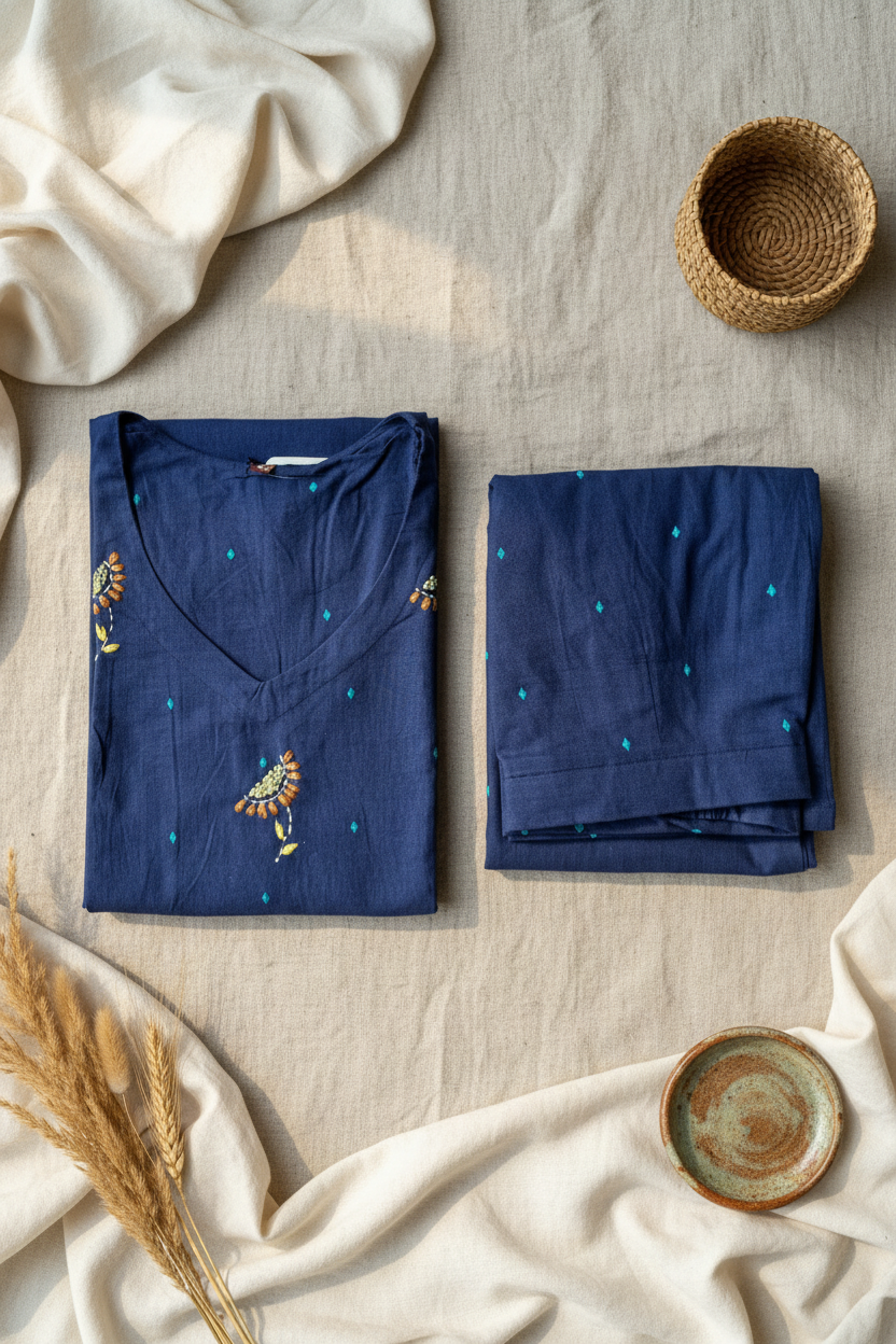 Navy Embroidered Sleeveless