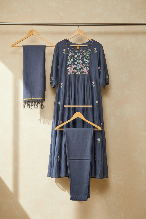 Slate Hand-Embroidered Flared
