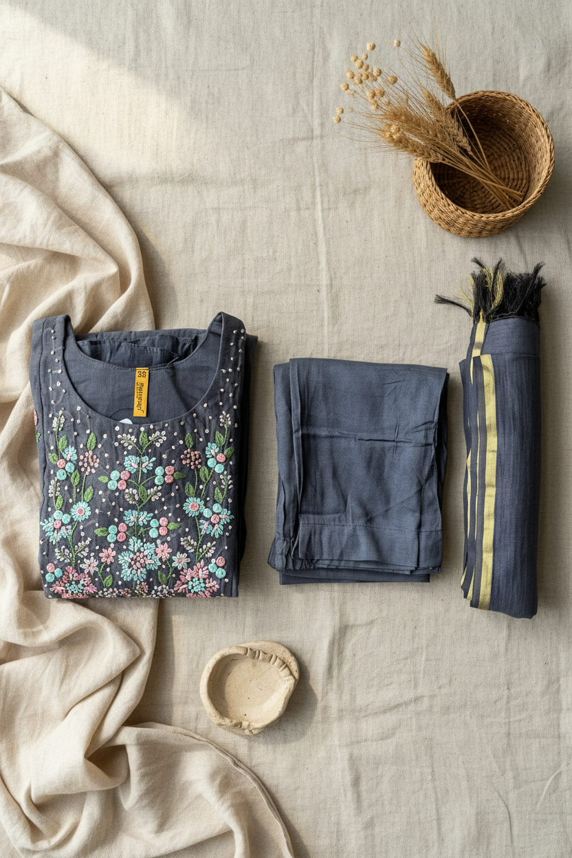 Slate Hand-Embroidered Flared