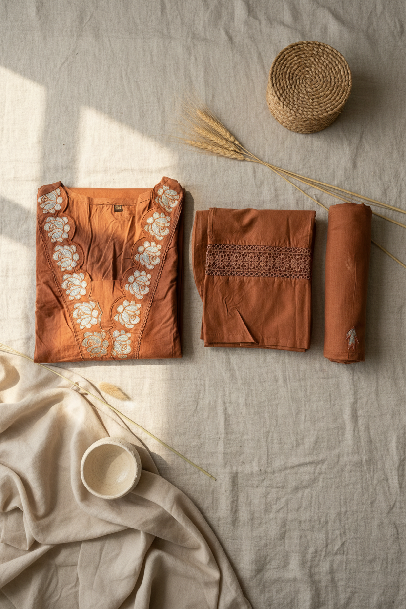 Rust Embroidered Straight