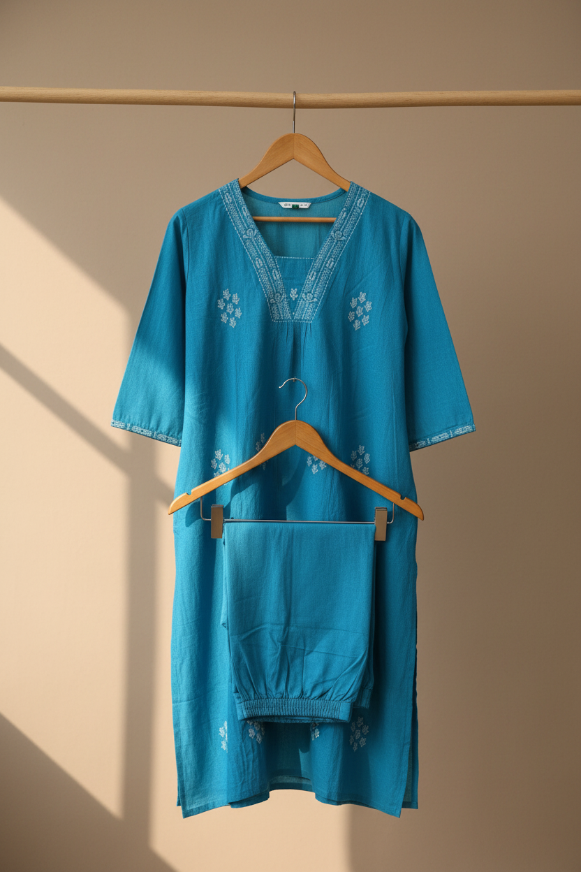Turquoise Embroidered Straight