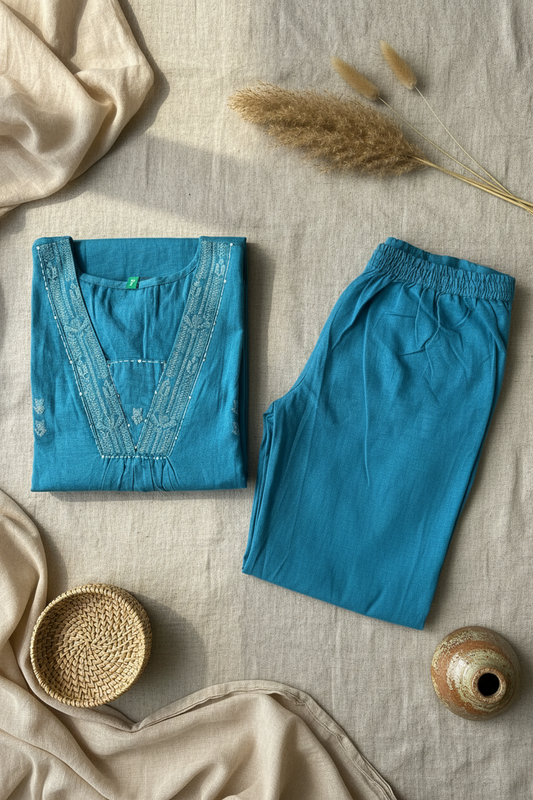 Turquoise Embroidered Straight