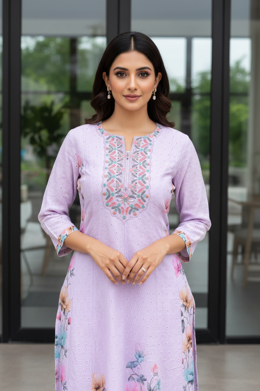 Lavender Chikankari Flare