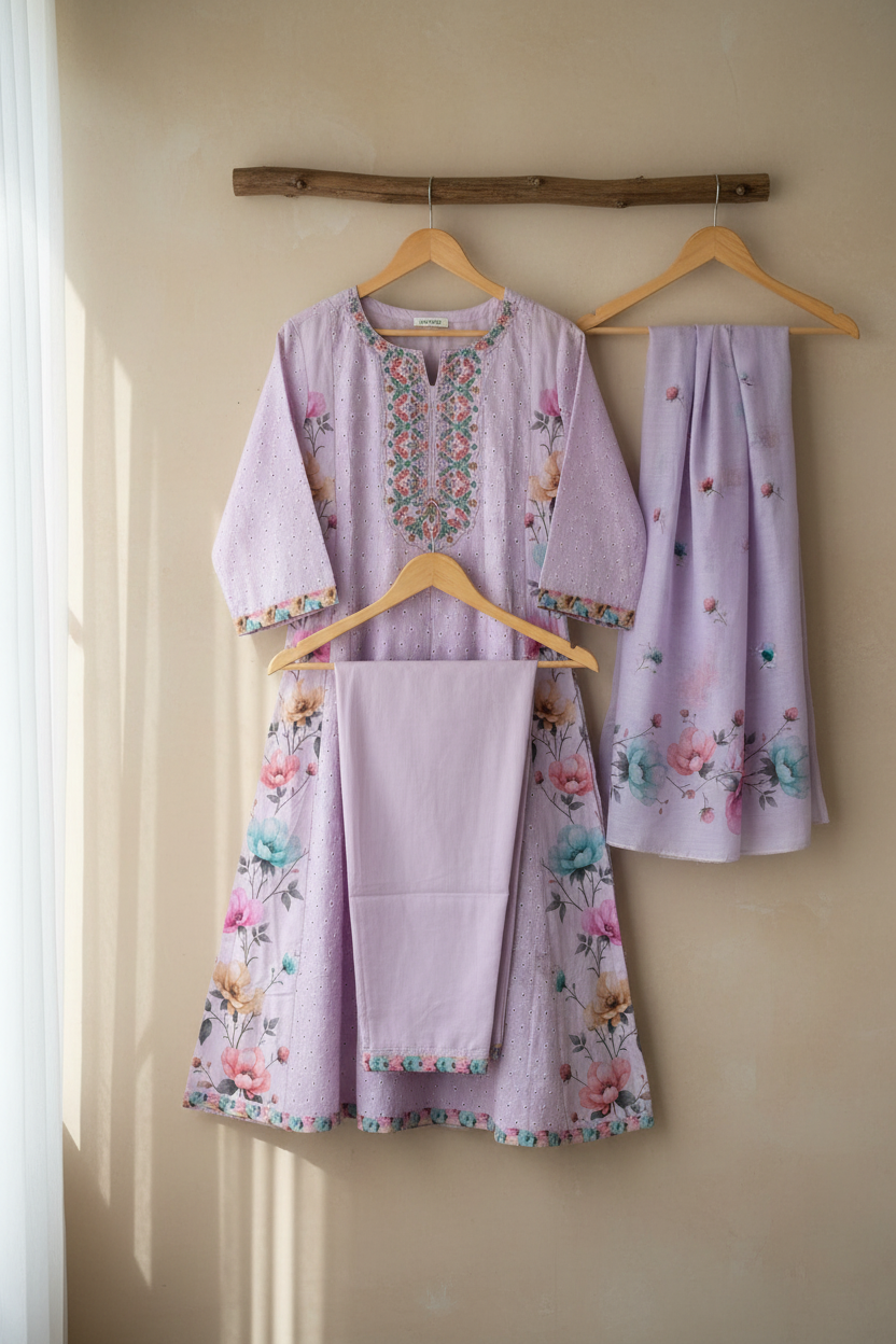 Lavender Chikankari Flare