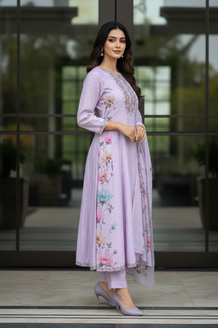 Lavender Chikankari Flare