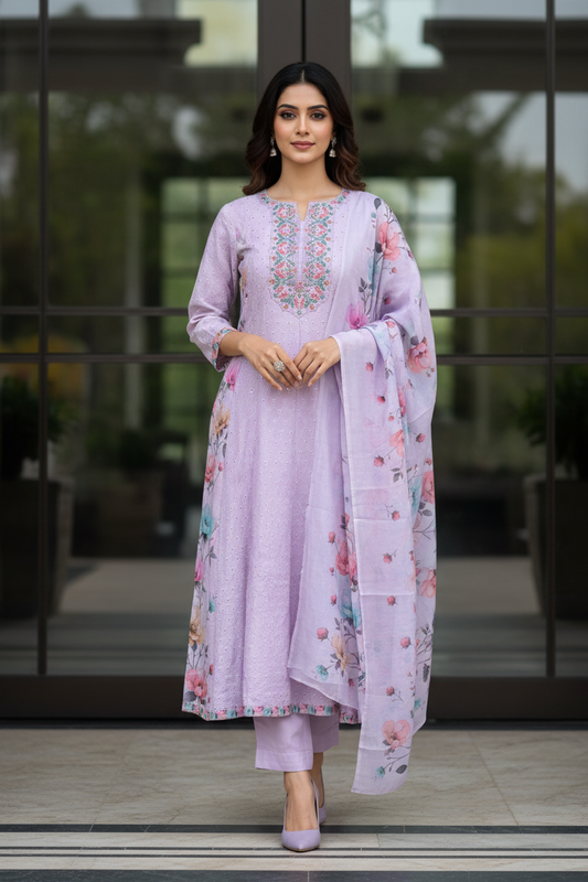 Lavender Chikankari Flare