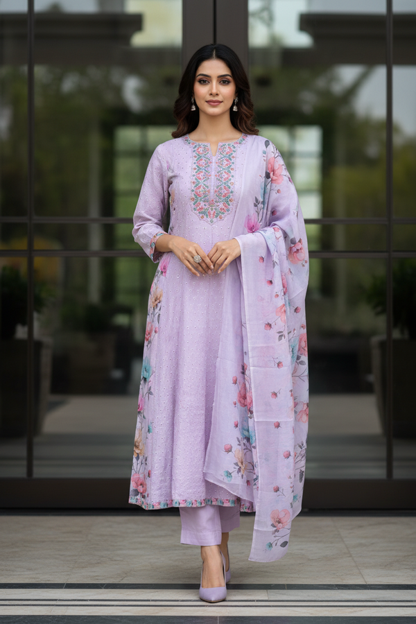 Lavender Chikankari Flare